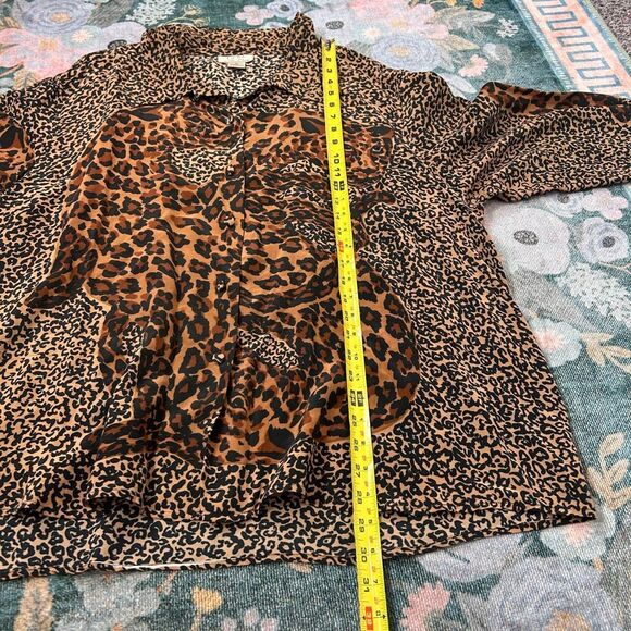 Vintage Leopard Silk Blouse Women 3X Tan Black  Animal Print Button Long Sleeve - Picture 10 of 15